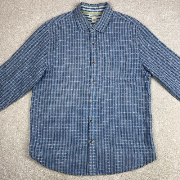 Carbon2cobalt Shirt Men Med Blue Textured Button Up Long Sleeve Cotton Plaid - Picture 3 of 13
